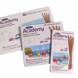 CAIXA METAL LAPIS AGUARELA  ACADEMY DERWENT 12 CORES