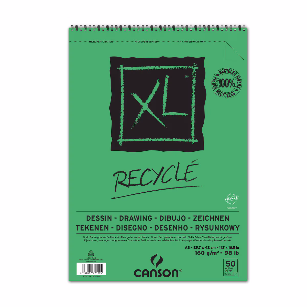 BLOCO XL ESBOÇO ESPIRALADO RECICLADO A3 50FLS 160GR CANSON