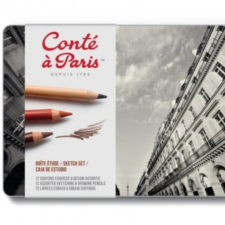 CAIXA METAL LÁPIS ESBOÇO E DESENHO CONTE Á PARIS