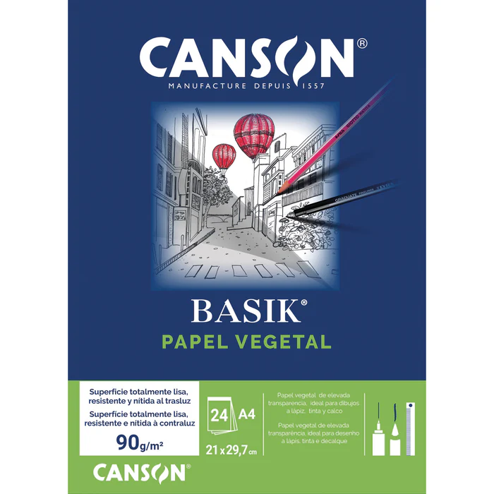 BLOCO PAPEL VEGETAL BASIK A4 24FLS 90GR CANSON
