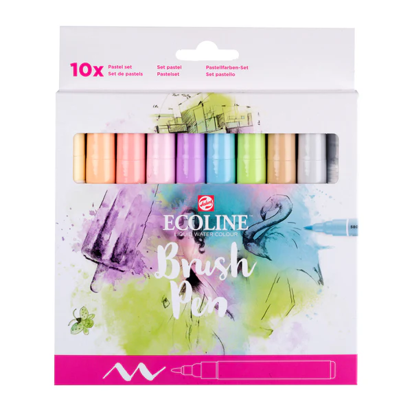 CONJUNTO 10  MARCADORES PINCEL ECOLINE CORES PASTEL
