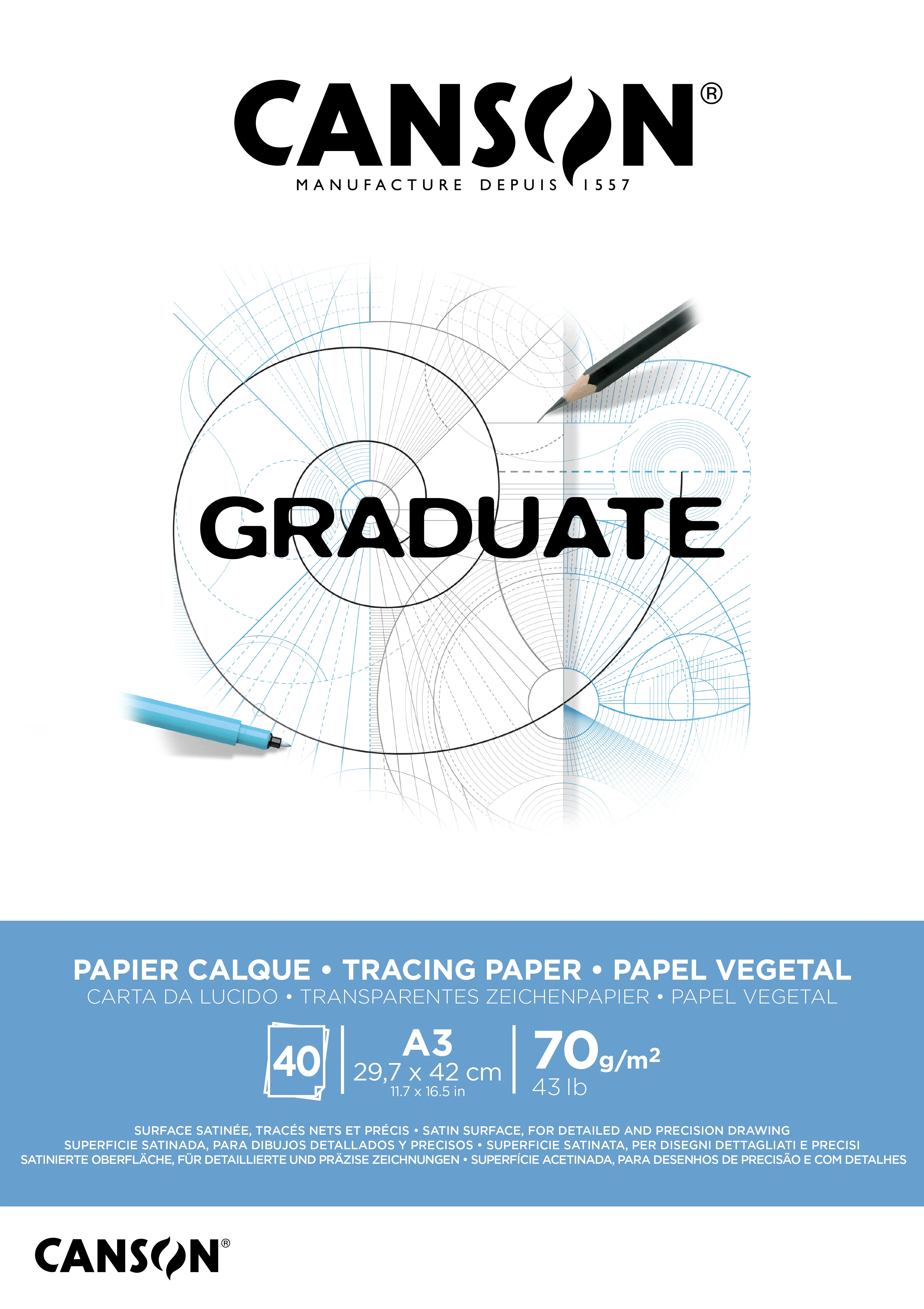 BLOCO PAPEL VEGETAL GRADUATE  A3 40FLS 70GR CANSON