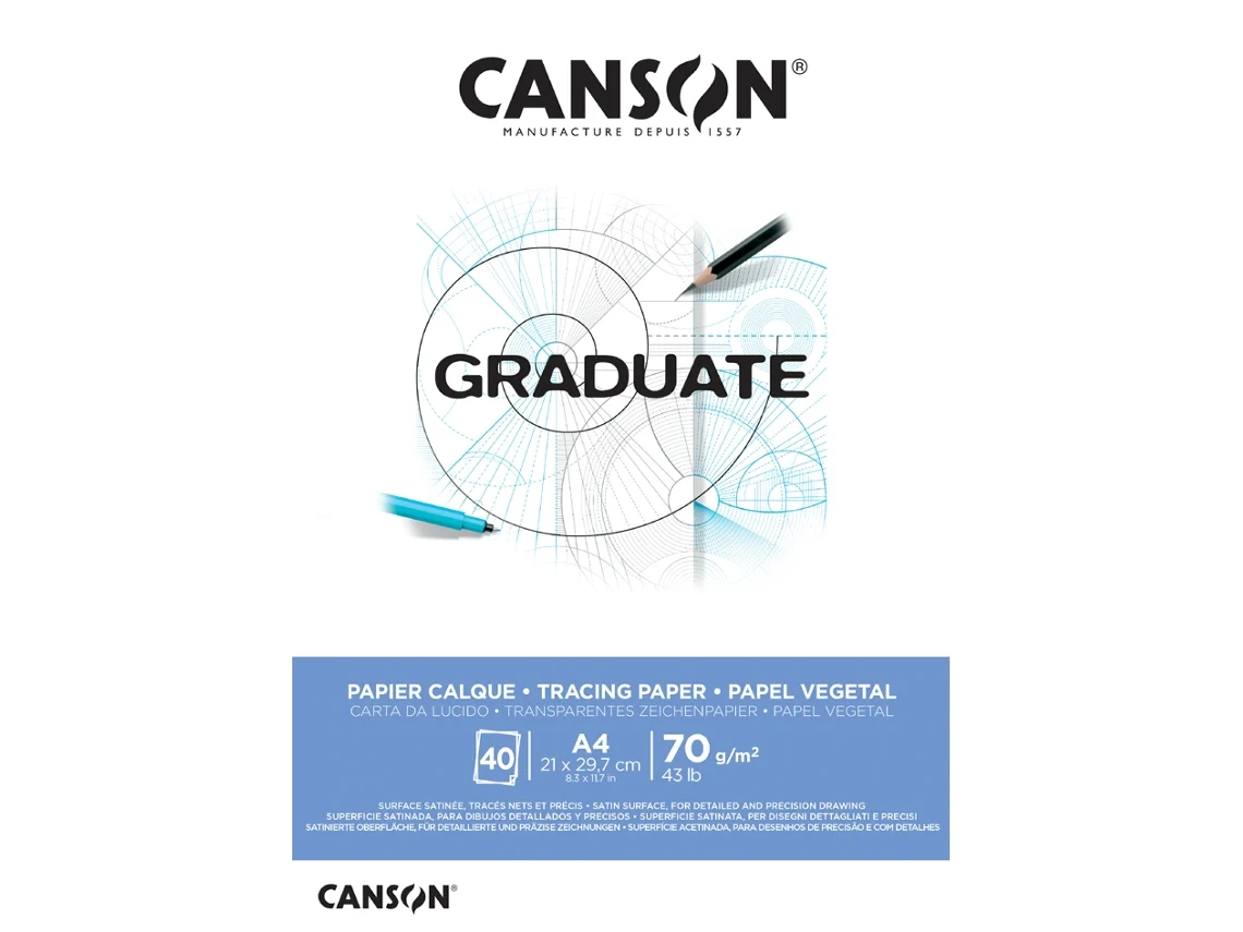 BLOCO PAPEL VEGETAL GRADUATE  A4 40FLS 70GR CANSON