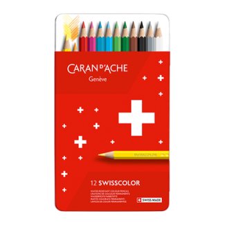 CAIXA METÁLICA  C/12  LÁPIS SECOS SWISSCOLOR   CARAN D´ ACHE