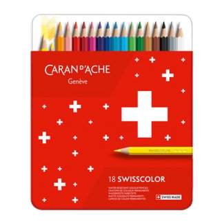 CAIXA METÁLICA  C/18  LÁPIS SECOS SWISSCOLOR   CARAN D´ ACHE