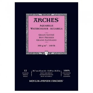 BLOCO AGUARELA COLADO GRAO SATINADO 29,7X42 - 12 FLH - 300 GR. ARCHES