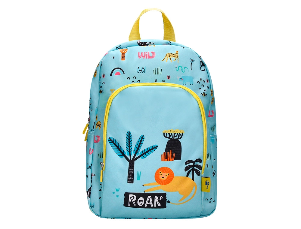 MOCHILA ESCOLAR INFANTIL LIDERPAPEL SAFARI DESENHO LEÃO AZUL 330X100X250MM