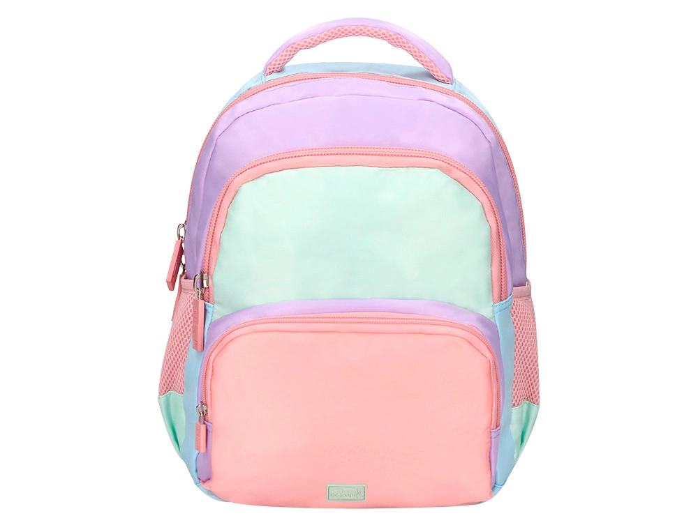 MOCHILA ESCOLAR INFANTIL LIDERPAPEL MUITIBOLSO AZUL ROSA ROXO 350X110X270MM