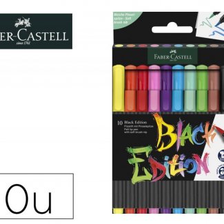 CONJUNTO 10 MARCADORES CORES Bï¿½SICAS PONTA PINCEL BLACK EDITION FABER-CASTELL