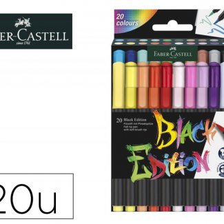 CONJUNTO 20 MARCADORES CORES BÁSICAS PONTA PINCEL BLACK EDITION FABER-CASTELL