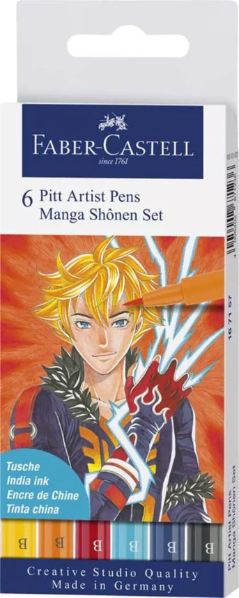 CONJUNTO C/6 MARCADORES PITT ARTIST PEN MANGA SHï¿½JO FABER- CASTELL