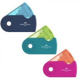 APARA-LÁPIS MINI C/CAPA PROTECTORA E DEPÓSITO VERDE/AZUL/ROSA FABER-CASTELL
