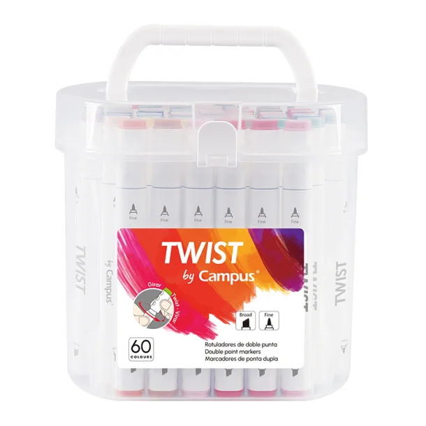 CONJUNTO 60 MARCADORES DUPLA PONTA TWIST - ALCOOL