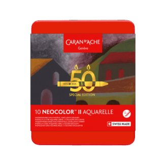 CAIXA METALICA DE 10  PASTEIS AGUARELAVEIS CORES ESCURO NEOCOLOR II CARAN D` ACHE