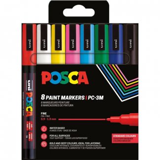 CONJUNTO C/8  MARCADORES POSCA PC-3M CORES BASE