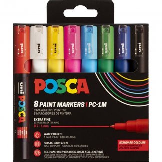 CONJUNTO C/8  MARCADORES POSCA PC-1M CORES BASE