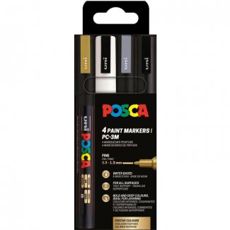 CONJUNTO C/ 4 MARCADORES POSCA PC-3M CORES METALIZADAS