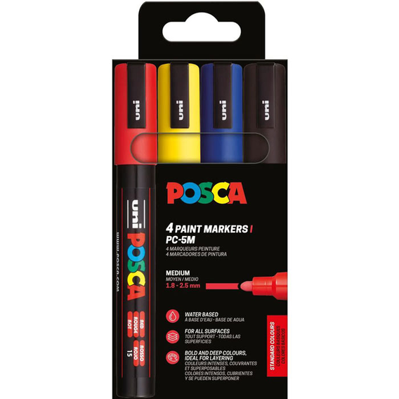 CONJUNTO C/ 4 MARCADORES POSCA PC-5M CORES BASE