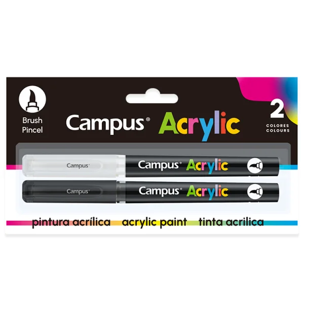 CONJUNTO MARCADOR ACRILICO PONTA PINCEL CAMPUS - 2 CORES (BRANCO+PRETO)