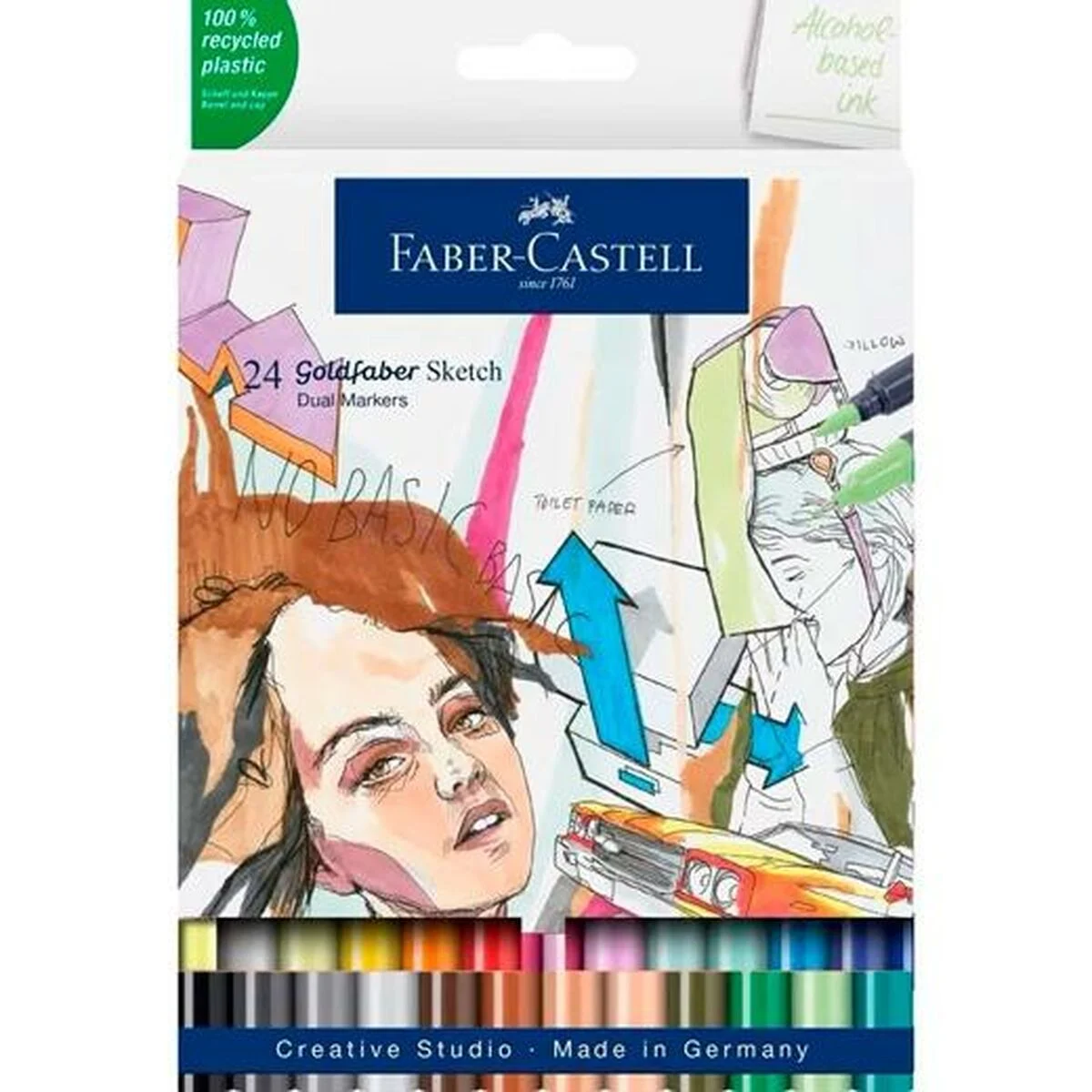 SET MARCADOR PONTA DUPLA GOLFABER SKETCH 24 CORES
