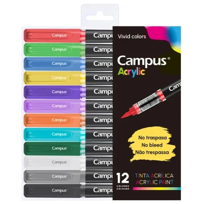 CONJUNTO MARCADOR ACRILICO PONTA PINCEL CAMPUS 12 CORES - CORES VIVAS
