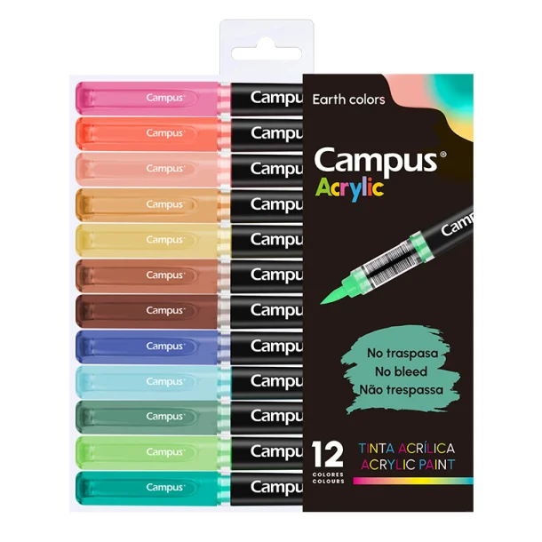 CONJUNTO MARCADOR ACRILICO PONTA PINCEL CAMPUS 12 CORES - CORES TERRA