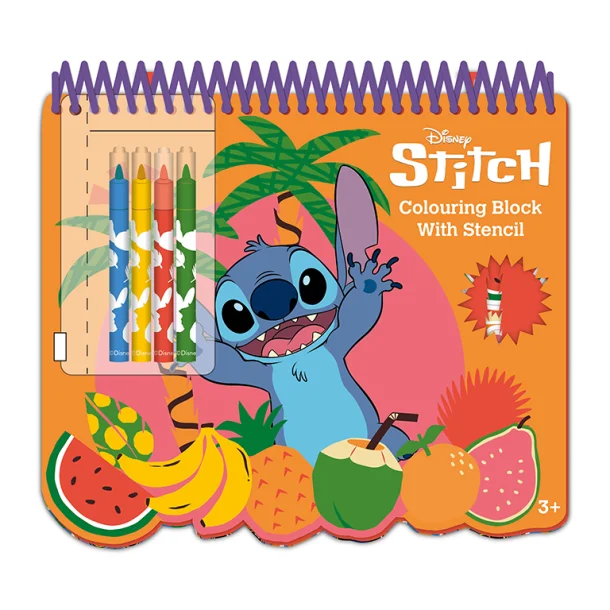 LIVRO COLORIR STITCH COM MARCADORES + STENCIL