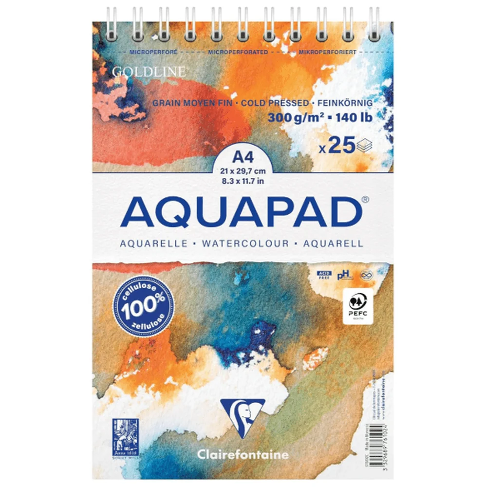 BLOCO AGUARELA AQUAPAD CLAIREFONTAINE ARGOLAS A4 300 GRS 25 FHL