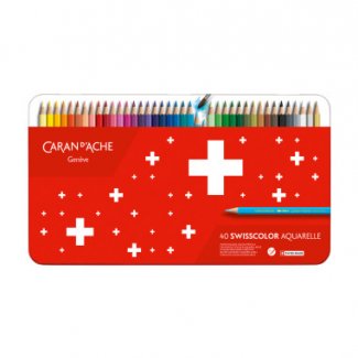 CAIXA METÁLICA  C/40  LÁPIS AGUARELA SWISSCOLOR   CARAN D´ ACHE