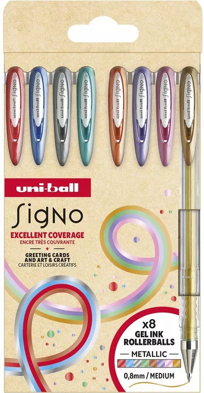 CONJUNTO UNI-BALL SIGNO UM120 8 P GEL INK CORES METALICAS