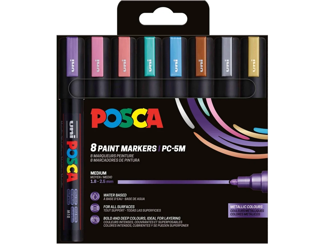 CONJUNTO 8 MARCADORES PC 5M POSCA METALIC COLORS