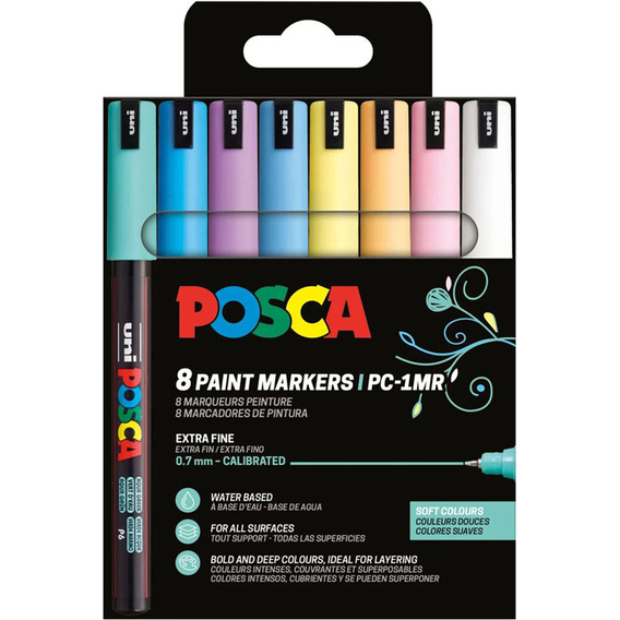 CONJUNTO C/8 MARCADORES POSCA PC-1MR CORES SOFT