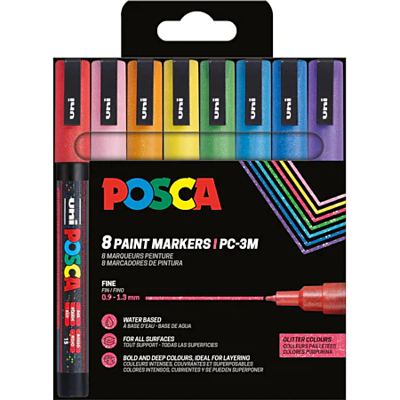 CONJUNTO C/8 MARCADORES POSCA PC-3M CORES SPARKLING